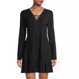 No Boundaries sz XL black BOHO lace up tier dress